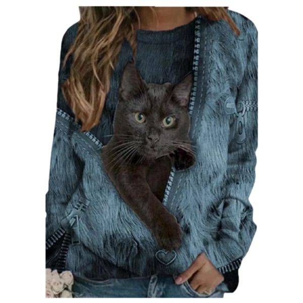 Fashion Trendy Ladies 3D Cartoon Cat Print T Shirt Women O-Neck Long Sleeve Loose T Shirts New Spring Casual Oversized Tops 2022 - Image 6